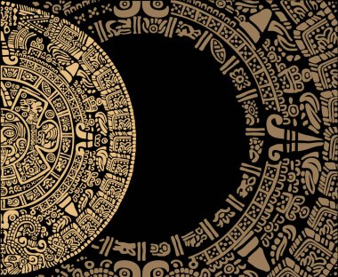 Ornament consisting of fragments of the calendar of the ancient peoples of the Maya and Toltecs Abstract frame from ancient mayan symbols. Mayan calendar.Images of characters of ancient American Indians. clipart