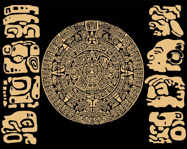 Ancient Mayan Calendar Vector Illustration Black Background — ストックベクタ