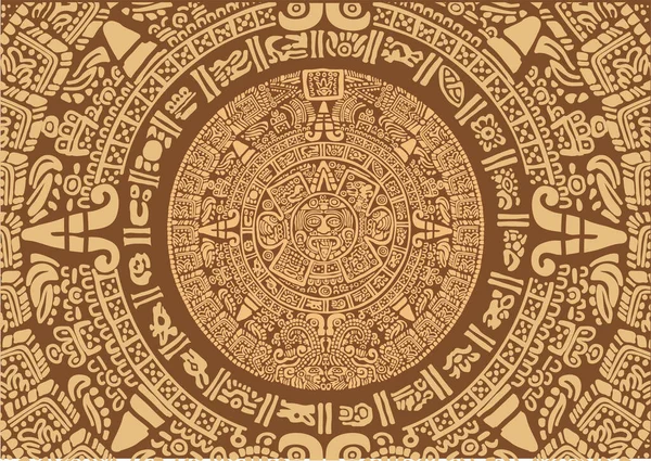 拉丁美洲玛雅人和托尔特克人的历法 标志和符号 — 图库矢量图片