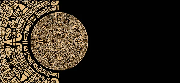Kara Arka Planda Antik Maya Toltek Medeniyetinin Takvim Mektup Maske — Stok Vektör