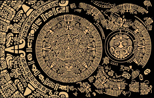 Corner Design Symbols Calendars Letters Masks Pictures Ancient Maya Toltec — Stock Vector