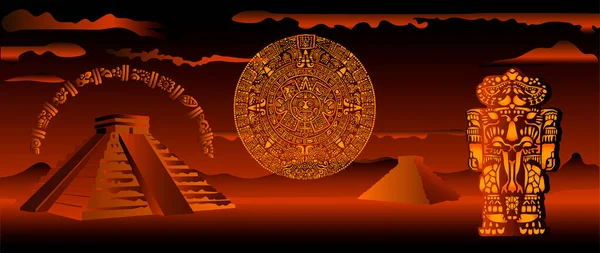 Temple May Toltecs Background Consisting Symbols Mayan Calendar — Vetor de Stock