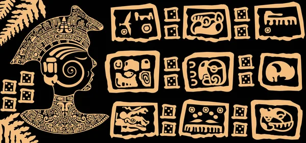 Set Images Ancient Girl Symbols Ancient Mayan Toltec Civilizations — Stockvector