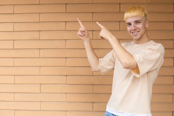 Gesture Emotion Expression People Concept Smiling European Man Dressed Beige — Stock Photo, Image