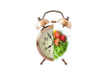 Antika saat meyve iğnelerini sağlıklı yapar. Sağlıklı gıda konsepti.