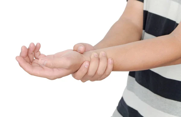 Рука Людини Біль Викликає Точку Блокуванням Пальця Офісного Синдрому Білому — стокове фото