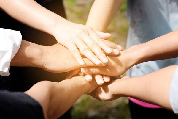 Hand of people assemble corporate Meeting Teamwork and harmonious Symbol