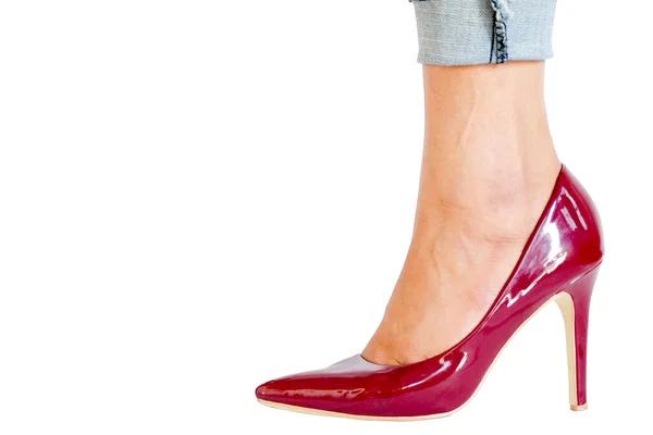 Noha Ženy Krása Dát Červené Vysoké Podpatky Procházka Ulici Krása — Stock fotografie