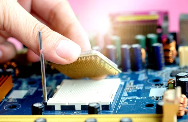 Mano Ingeniería Informática Trae Componentes Del Cambio Memoria Del Procesador — Foto de Stock