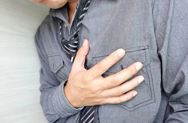 Ataque Cardíaco Homem Dor Peito Quarto Conceito Saúde — Fotografia de Stock