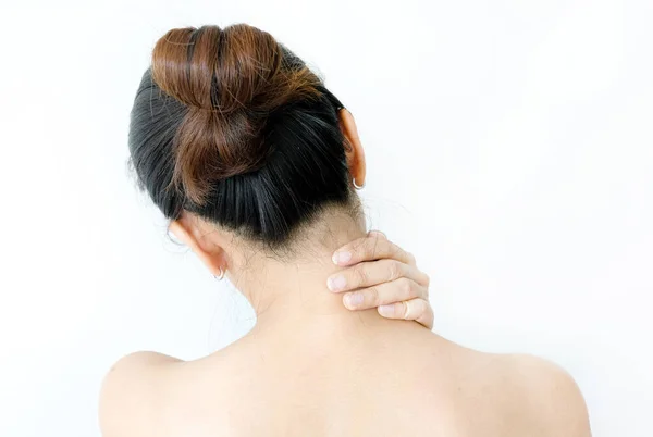 Las Mujeres Tienen Dolor Cuello Dolor Hombro Concepto Salud Del — Foto de Stock