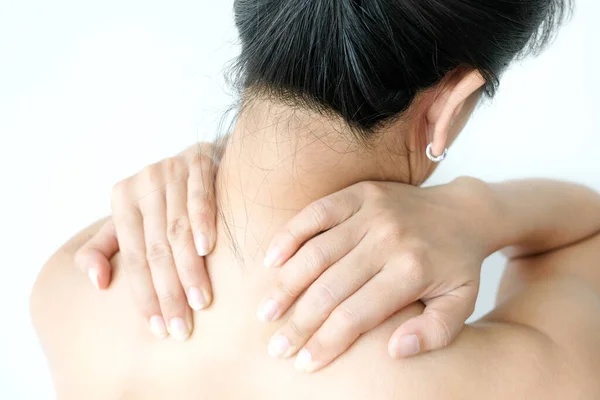 Women Have Neck Pain Shoulder Pain Park Health Concept — Stock Photo, Image