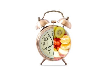 Antika saat meyve iğnelerini sağlıklı yapar. Sağlıklı gıda konsepti.