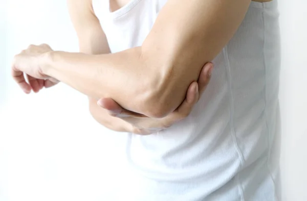 Sport Men Have Elbow Pain Health Concepts Treatments — Stock Photo, Image