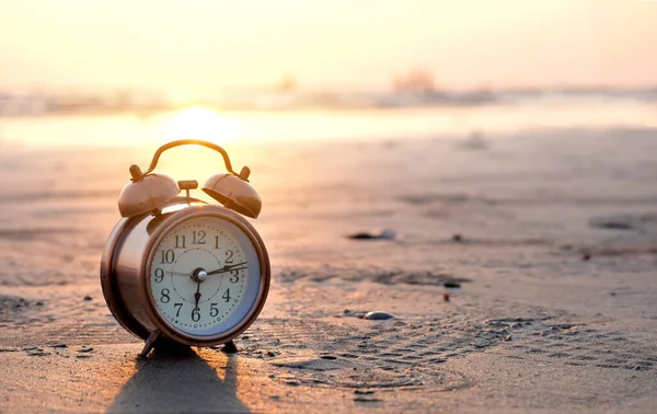 Morning New Day Alarm Clock Woman Playing Yoga Stretching Muscles —  Fotos de Stock