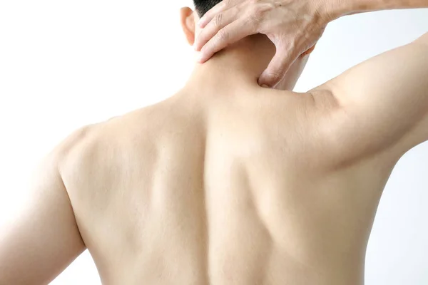 Men Have Neck Pain Shoulder Pain White Background Health Medical —  Fotos de Stock