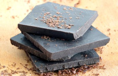 Tahta arka planda koyu çikolata