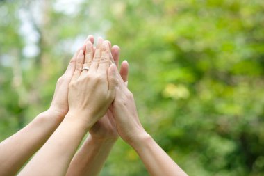 Toplantının simgesi olan kurumsal toplantılarda çalışan yedi kişinin el kaldırması takım çalışması kalitesine ve etkin personele katılması takım çalışması ve iş dünyasındaki organizasyonel gelişimi kavramına katılıyor.