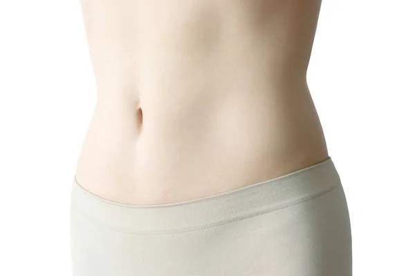 Piękne Ciało Szczupły Brzuch Kobiety Ćwiczenia Pot Białe Tło Koncepcje — Zdjęcie stockowe