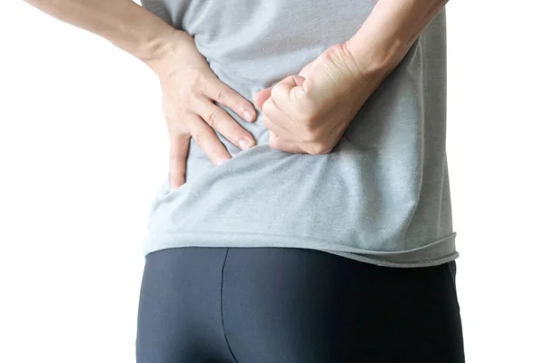 Man Hand Caught Waist Her Back Painful Back Park Cause — Stock Photo, Image