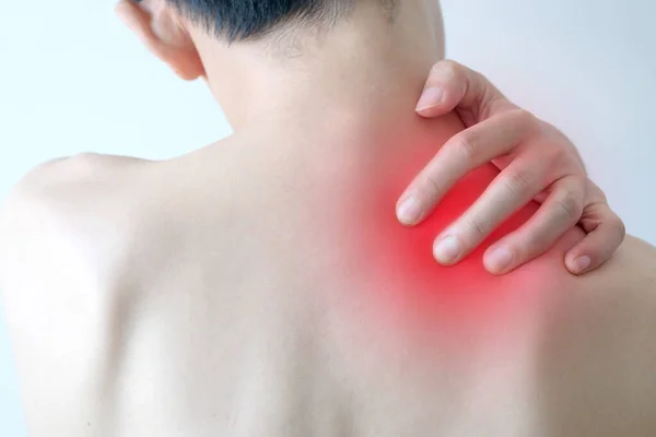 Men Massage Shoulder Neck Pain Points Caused Neck Shoulder Pain — Stock Photo, Image