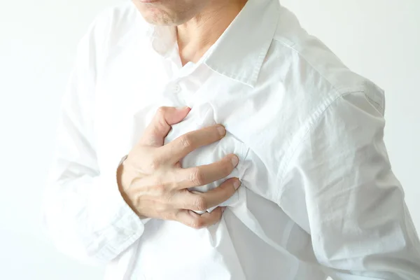 Ataque Cardíaco Homem Dor Peito Quarto Conceito Saúde — Fotografia de Stock