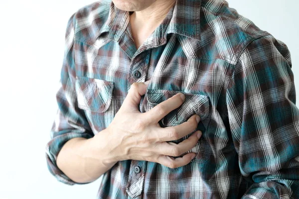 Hjärtinfarkt Man Stående Bröstsmärtor Sovrummet Hälsobegreppet — Stockfoto