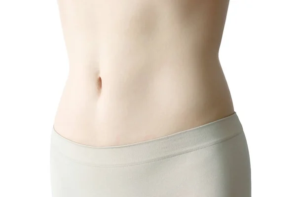 Beautiful Body Slim Woman Abdomen Exercise Sweat White Background Health — Stock Photo, Image