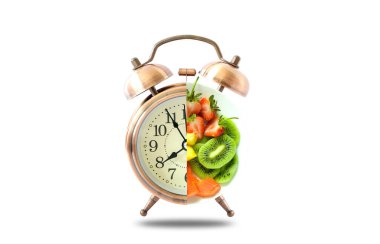 Antika saat meyve iğnelerini sağlıklı yapar. Sağlıklı gıda konsepti.