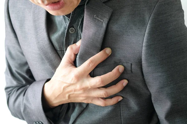 Hjärtinfarkt Man Stående Bröstsmärtor Sovrummet Hälsobegreppet — Stockfoto