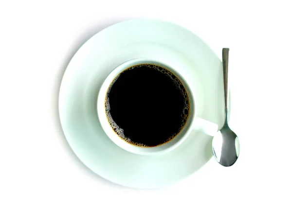 Hot Black Coffee White Glass Spoon Isolated White Background Food — Foto de Stock