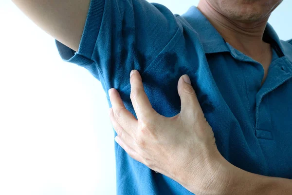 Los Hombres Usan Camisa Levantan Los Brazos Están Cubiertos Con — Foto de Stock