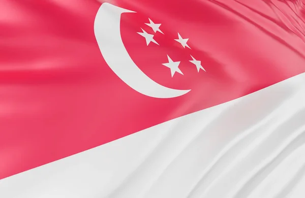 Beautiful Singapore Flag Wave Close Pada Latar Belakang Banner Dengan — Stok Foto