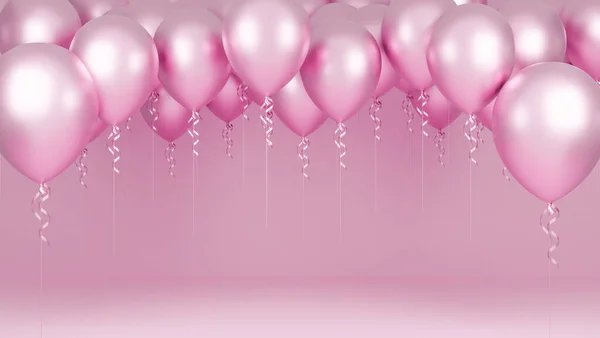 Globos Color Rosa Flotando Rosa Pastel Background Birthday Fiesta Concepto — Foto de Stock