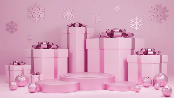 Holiday Christmas Happy New Year Pastel Pink Color Background Gift — Stock Photo, Image