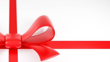 Gerçekçi kırmızı kurdele ve beyaz arka plan, 3 boyutlu model ve illüstrasyon.