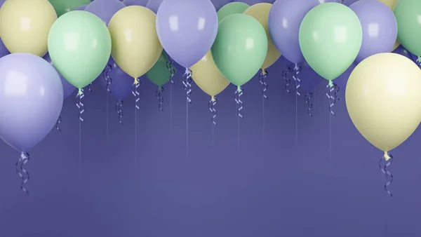 Multi Colored Balloons Floating Purple Pastel Background Birthday Party New — Stock Photo, Image