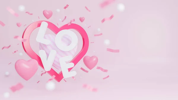Happy Valentine Day Banner Many Hearts Love Text Pink Background — Stok fotoğraf
