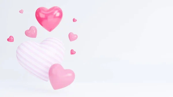 Happy Valentine Day Banner Many Hearts Objects White Background Model — Zdjęcie stockowe