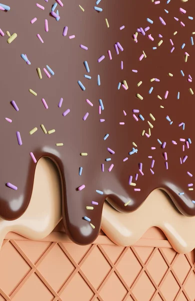 Çikolata Vanilyalı Dondurma Wafer Background Serpiştirilmiş Boyutlu Model Illüstrasyon — Stok fotoğraf
