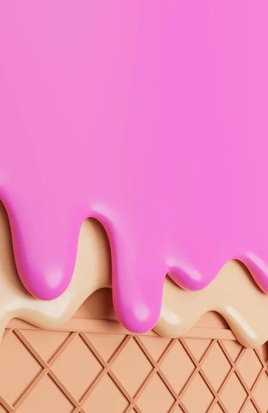 Полуниця Ванільне Морозиво Розтоплені Вафельному Фоні Модель Ілюстрація — стокове фото