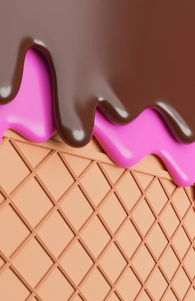 Chocolate Sorvete Morango Derretido Fundo Wafer Modelo Ilustração — Fotografia de Stock