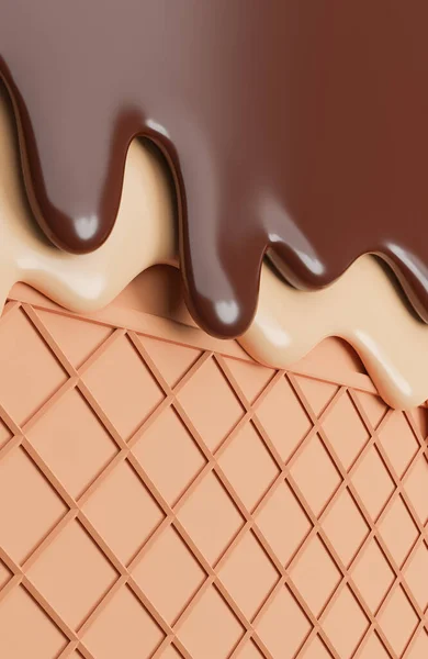 Helado Chocolate Vainilla Derretido Sobre Fondo Oblea Modelo Ilustración — Foto de Stock