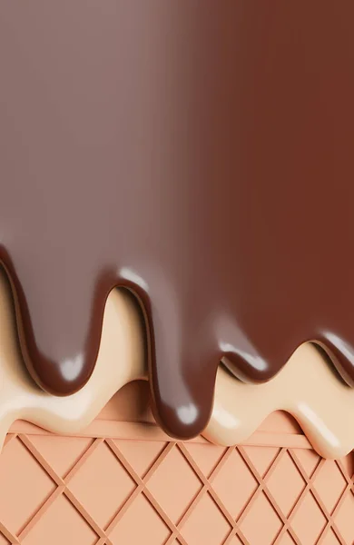 Čokoláda Vanilková Zmrzlina Tavené Pozadí Oplatky Model Ilustrace — Stock fotografie