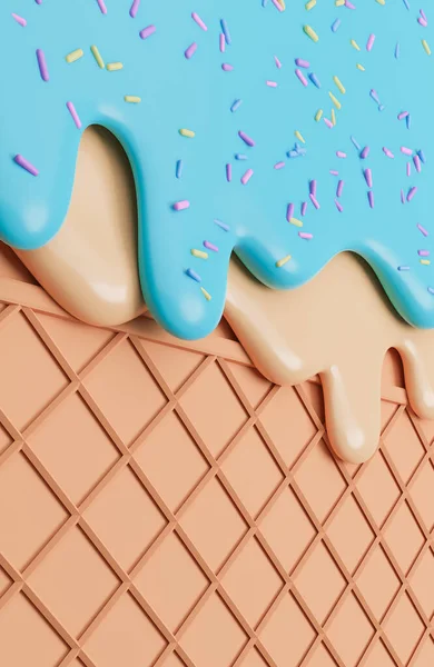 Mint Dan Vanilla Ice Cream Meleleh Dengan Sprinkles Banner Wafer — Stok Foto