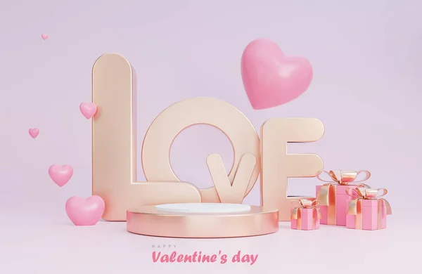 Happy Valentine Day Banner Podium Product Presentation Love Objects Pink — Foto de Stock