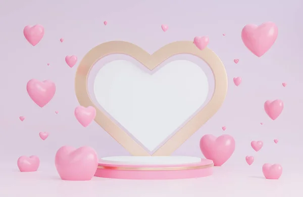 Feliz Día San Valentín Banner Con Podio Para Presentación Del — Foto de Stock