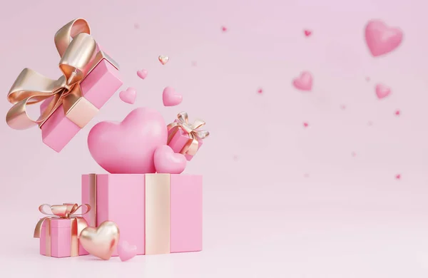 Banner Feliz Dia Dos Namorados Com Corações Caixa Presente Decorações — Fotografia de Stock