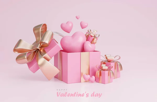 Banner Feliz Día San Valentín Con Corazones Caja Regalo Decoraciones — Foto de Stock