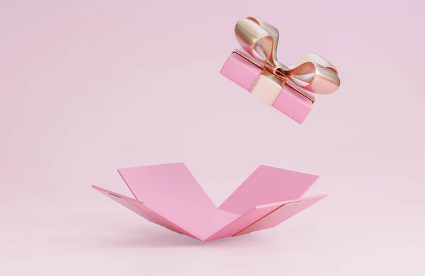 Banner Feliz Día San Valentín Con Caja Regalo Rosa Abierta — Foto de Stock